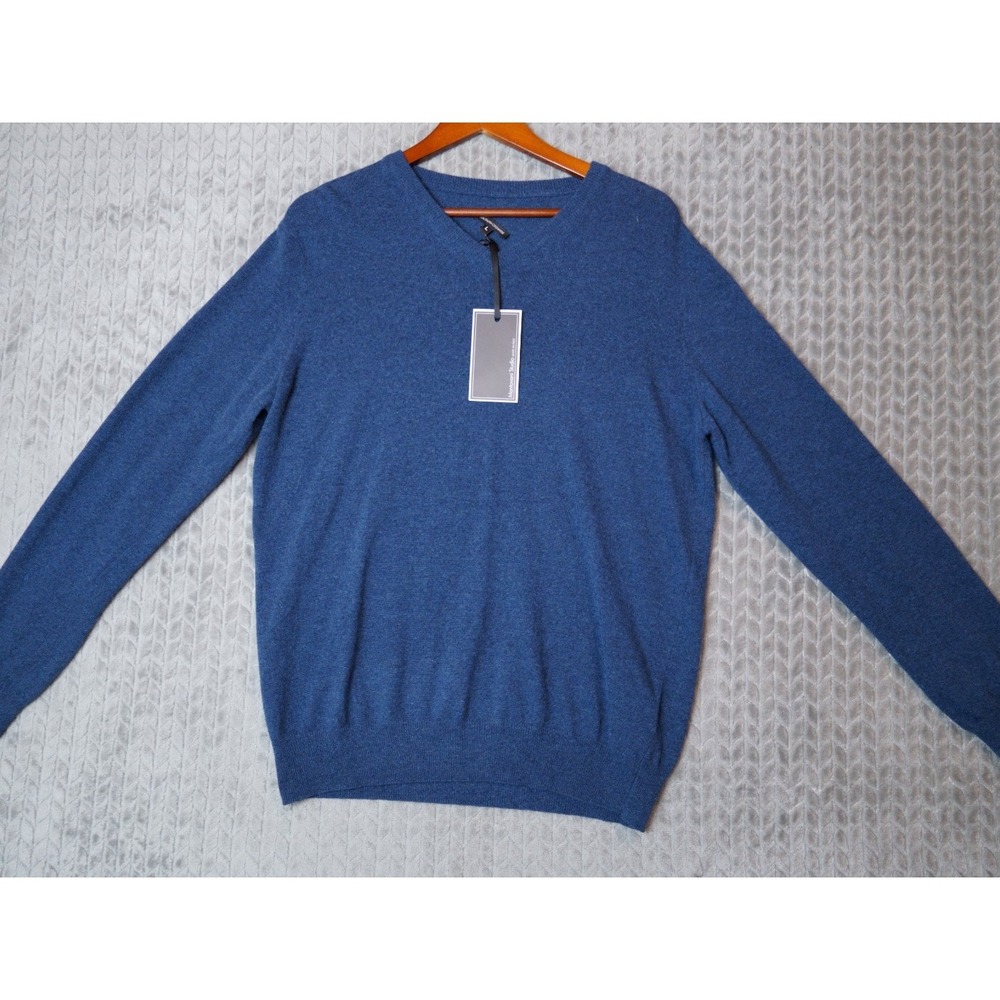 Men's Mantovani Studio Blue Cashmere V-Neck - L - NWT (Minor Flaw)